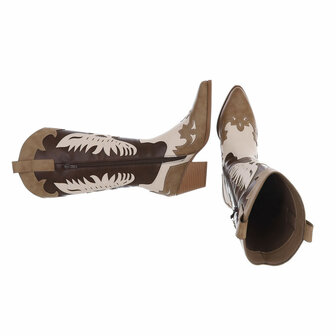 Dames cowboy laarzen / halfhoge western kuitlaarzen - donkerbruin / khaki
