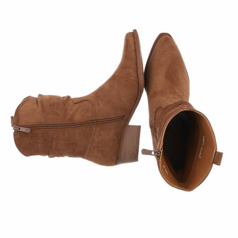 Dames cowboy enkellaarzen / western laarsjes su&egrave;de-look - camel bruin