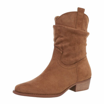 Dames cowboy enkellaarzen / western laarsjes su&egrave;de-look - camel bruin