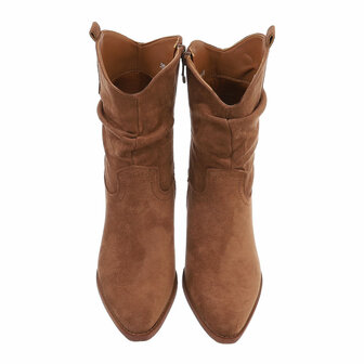 Dames cowboy enkellaarzen / western laarsjes su&egrave;de-look - camel bruin