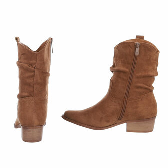 Dames cowboy enkellaarzen / western laarsjes su&egrave;de-look - camel bruin