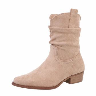 Dames cowboy enkellaarzen / western laarsjes su&egrave;de-look - khaki lichtbruin