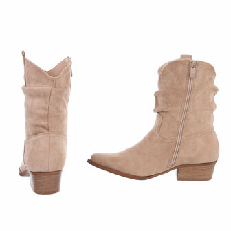 Dames cowboy enkellaarzen / western laarsjes su&egrave;de-look - khaki lichtbruin