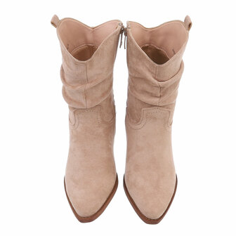 Dames cowboy enkellaarzen / western laarsjes su&egrave;de-look - khaki lichtbruin