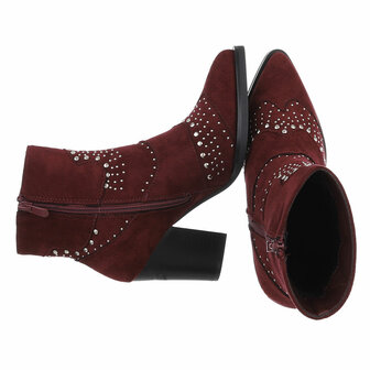 Dames cowboy enkellaarzen / western laarsjes met studs - bordeaux wijnrood