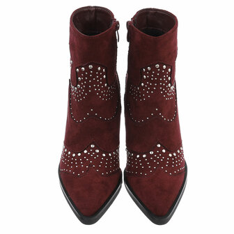 Dames cowboy enkellaarzen / western laarsjes met studs - bordeaux wijnrood