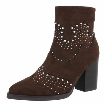 Dames cowboy enkellaarzen / western laarsjes met studs - donkerbruin