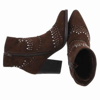 Dames cowboy enkellaarzen / western laarsjes met studs - donkerbruin