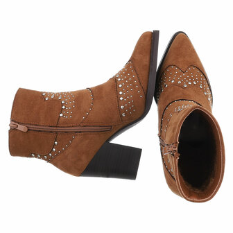 Dames cowboy enkellaarzen / western laarsjes met studs - camel bruin