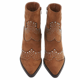 Dames cowboy enkellaarzen / western laarsjes met studs - camel bruin