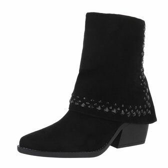 Dames cowboy sleeve enkellaarzen / western laarsjes met strass - zwart