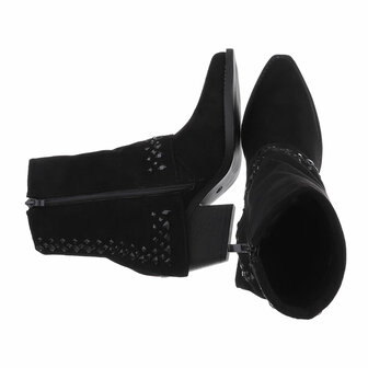 Dames cowboy sleeve enkellaarzen / western laarsjes met strass - zwart