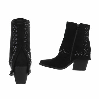 Dames cowboy sleeve enkellaarzen / western laarsjes met strass - zwart