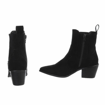 Dames cowboy enkellaarzen / western laarsjes su&egrave;de-look - zwart