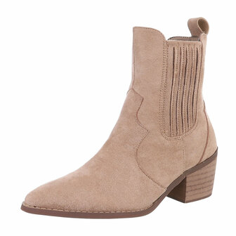 Dames cowboy enkellaarzen / western laarsjes su&egrave;de-look - khaki lichtbruin