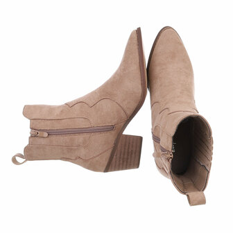 Dames cowboy enkellaarzen / western laarsjes su&egrave;de-look - khaki lichtbruin