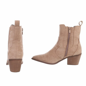 Dames cowboy enkellaarzen / western laarsjes su&egrave;de-look - khaki lichtbruin