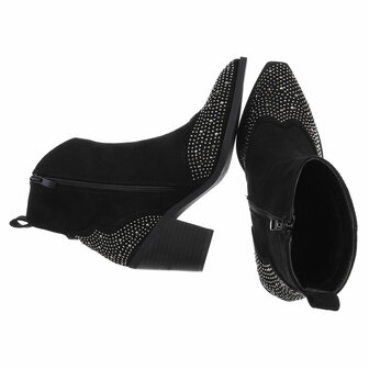 Dames cowboy enkellaarzen / western laarsjes met glitter strass - zwart