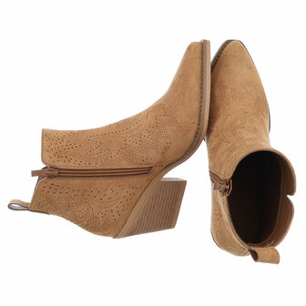 Dames cowboy enkellaarzen / western laarsjes su&egrave;de-look - camel bruin