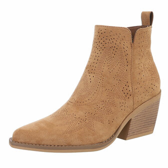 Dames cowboy enkellaarzen / western laarsjes su&egrave;de-look - camel bruin