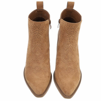 Dames cowboy enkellaarzen / western laarsjes su&egrave;de-look - camel bruin