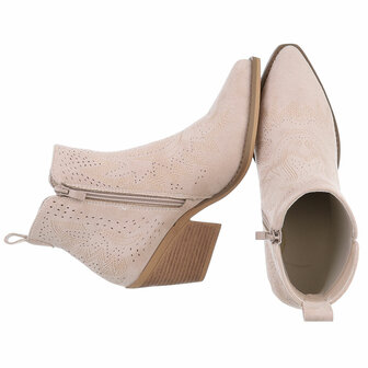 Dames cowboy enkellaarzen / western laarsjes su&egrave;de-look - beige