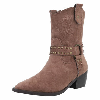 Dames cowboy enkellaarzen / western laarsjes su&egrave;de-look - khaki lichtbruin