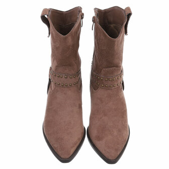 Dames cowboy enkellaarzen / western laarsjes su&egrave;de-look - khaki lichtbruin