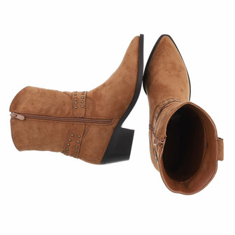 Dames cowboy enkellaarzen / western laarsjes su&egrave;de-look - camel bruin