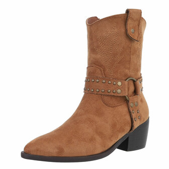 Dames cowboy enkellaarzen / western laarsjes su&egrave;de-look - camel bruin