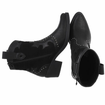 Dames cowboy enkellaarzen / western laarsjes met studs - zwart