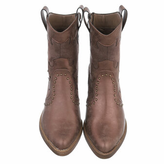 Dames cowboy enkellaarzen / western laarsjes met studs - khaki bruin