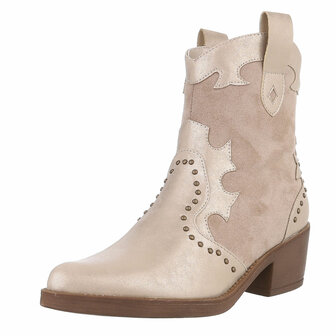Dames cowboy enkellaarzen / western laarsjes met studs - beige