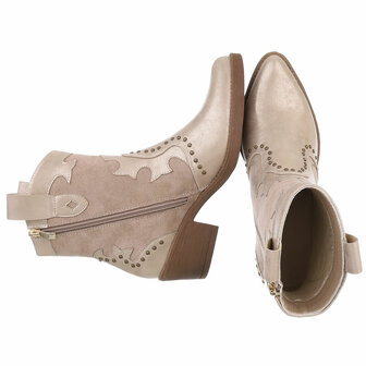 Dames cowboy enkellaarzen / western laarsjes met studs - beige