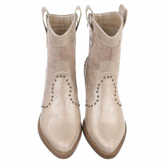 Dames cowboy enkellaarzen / western laarsjes met studs - beige