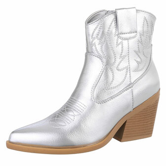 Dames cowboy enkellaarzen / western laarsjes - zilver