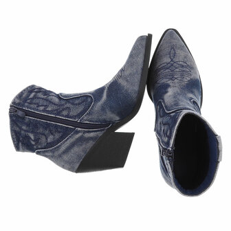 Dames cowboy enkellaarzen / spijkerstof western laarsjes - denim blauw