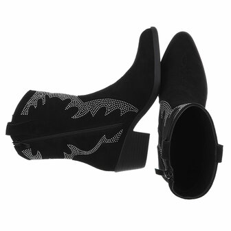Dames cowboy enkellaarzen / western laarsjes met studs - zwart