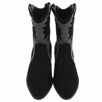 Dames cowboy enkellaarzen / western laarsjes met studs - zwart