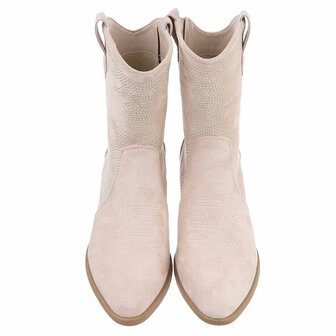 Dames cowboy enkellaarzen / western laarsjes met studs - beige