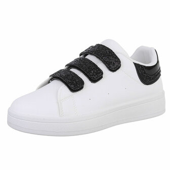 Dames sneakers / lage gympen met klittenband - wit / zwart