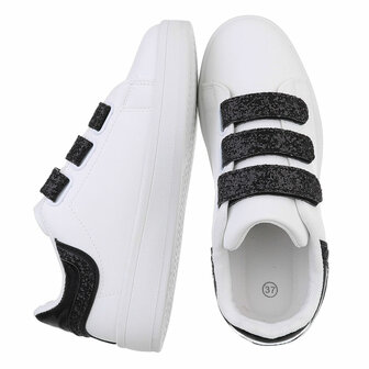 Dames sneakers / lage gympen met klittenband - wit / zwart