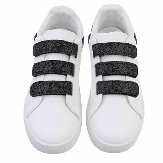 Dames sneakers / lage gympen met klittenband - wit / zwart
