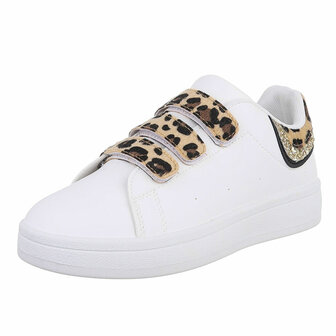 Dames sneakers / lage gympen met klittenband - wit / panterprint