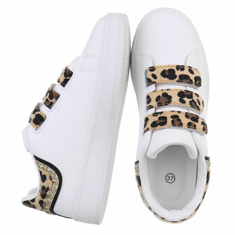 Dames sneakers / lage gympen met klittenband - wit / panterprint