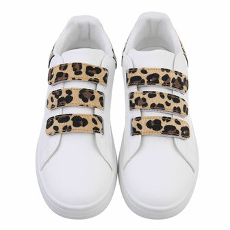 Dames sneakers / lage gympen met klittenband - wit / panterprint