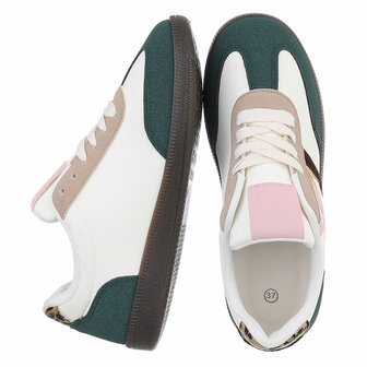 Dames retro sneakers / lage gympen - multicolor groen / roze
