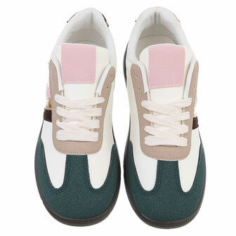 Dames retro sneakers / lage gympen - multicolor groen / roze