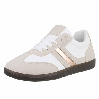Dames retro sneakers / lage gympen - wit / ros&eacute;goud