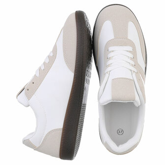 Dames retro sneakers / lage gympen - wit / ros&eacute;goud